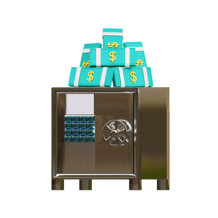 Safe With Stack Of Dollar Banknotes  3D Icon