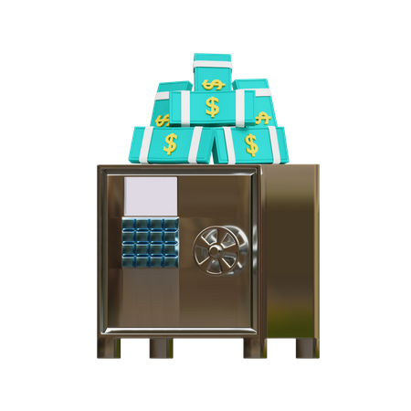 Safe With Stack Of Dollar Banknotes  3D Icon