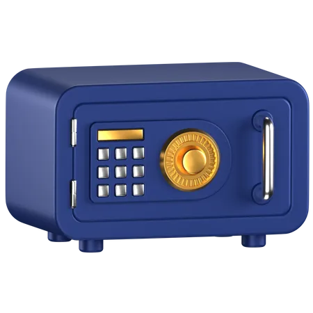 3 D Icon Of A Blue Safe Box With Silver And Gold Details 3D Icon