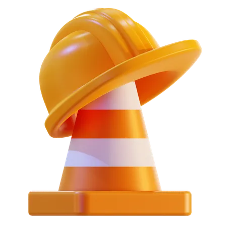 Safety Helmet And Road Cone  3D Icon