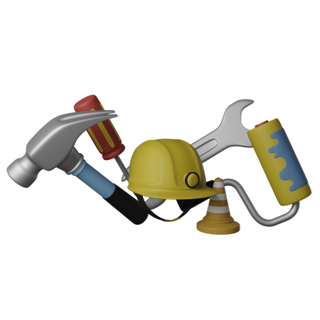 Safety Helmet And Tools  3D Icon