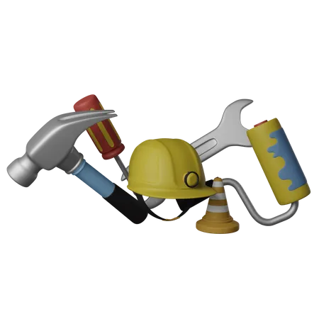Safety Helmet And Tools  3D Icon