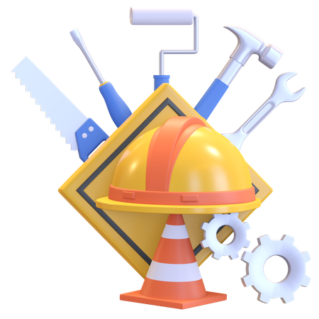 Safety helmet with construction tools 3D Icon