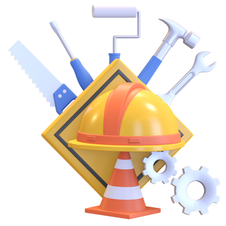 Safety helmet with construction tools  3D Illustration