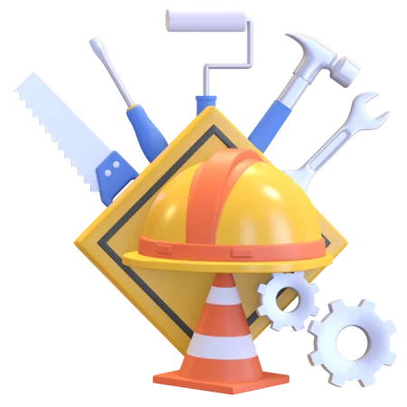 Safety helmet with construction tools  3D Illustration