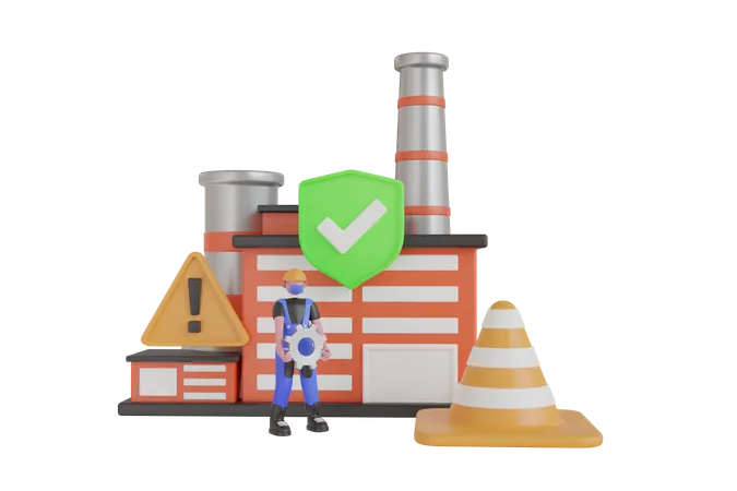 Safety in factory  3D Illustration