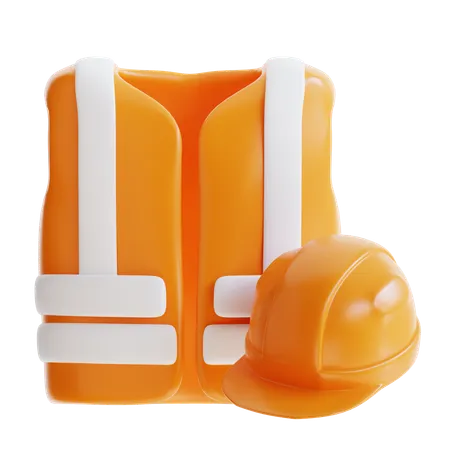 3 D Rendering Safety Vest And Helmet Construction Icon 3D Icon
