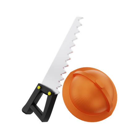 Säge und Helm  3D Illustration