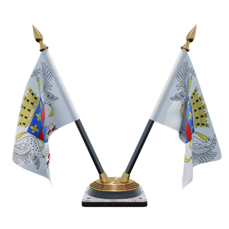 Saint Barthelemy Double Desk Flag Stand  3D Flag