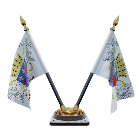 Saint Barthelemy Double Desk Flag Stand  3D Flag