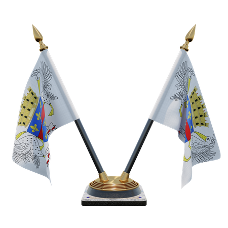 Saint Barthelemy Double Desk Flag Stand 3D Illustration