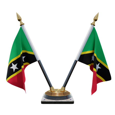 Saint Kitts and Nevis Double Desk Flag Stand 3D Illustration