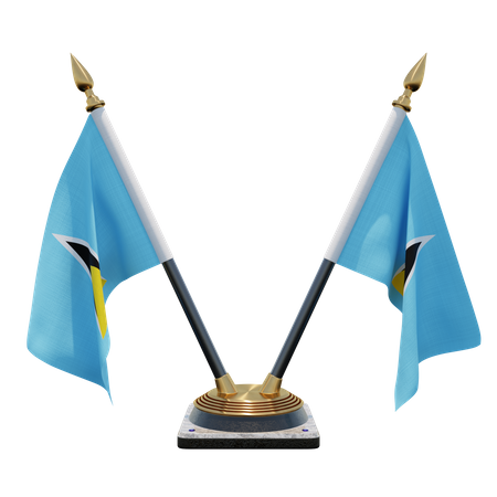 Saint Lucia Double Desk Flag Stand  3D Flag