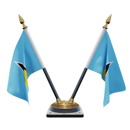 Saint Lucia Double Desk Flag Stand  3D Icon