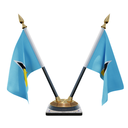 Saint Lucia Double Desk Flag Stand 3D Illustration