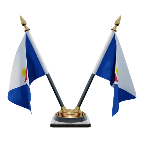 Saint Martin Double Desk Flag Stand  3D Flag