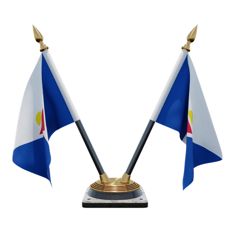 Saint Martin Double Desk Flag Stand 3D Illustration