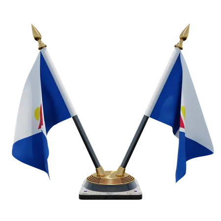 Saint Martin Double Desk Flag Stand 3D Illustration