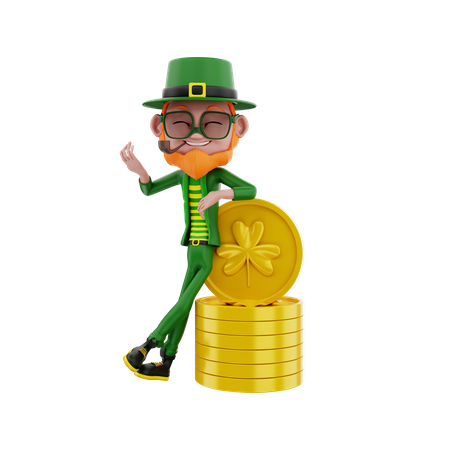 Saint Patrick avec pièce d'or  3D Illustration