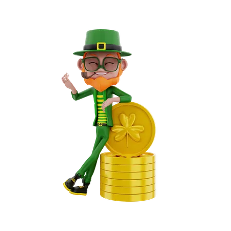 Saint Patrick avec pièce d'or  3D Illustration