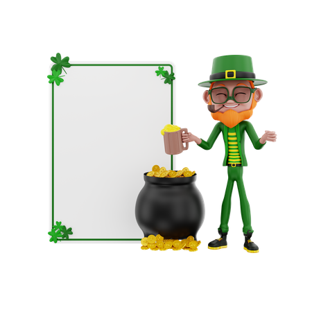 Saint Patrick avec tableau blanc  3D Illustration