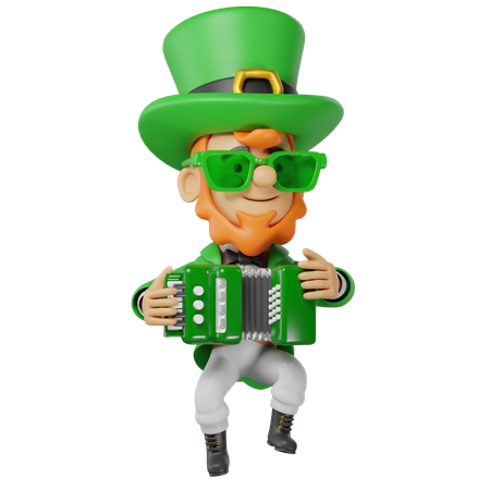 Saint Patrick Character Playing Accordion  3D Illustration
