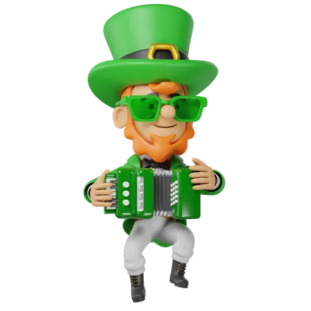 Saint Patrick Character With Accordion 3D Illustration