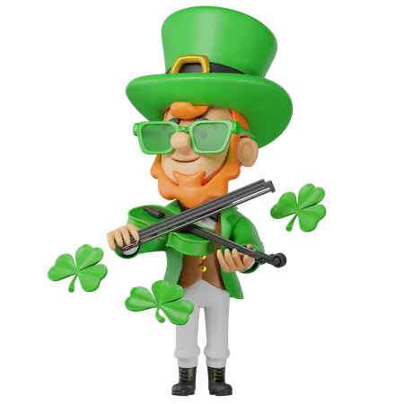 Saint Patrick Character With Violin 3D Illustration