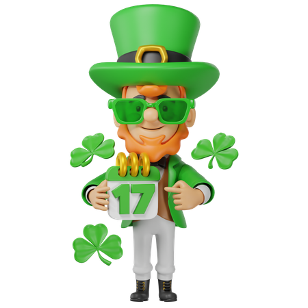 Saint Patrick Character Pointing Calendar  3D Illustration