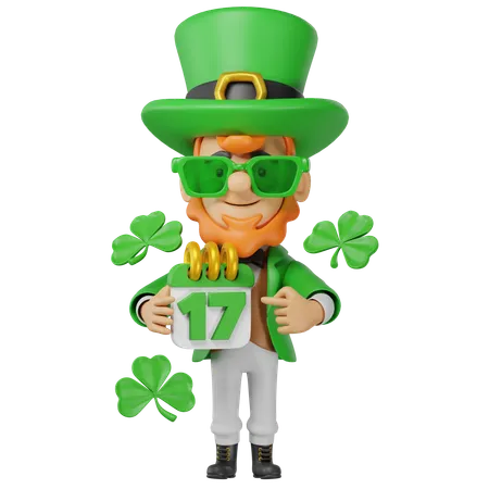 Saint Patrick Character Pointing Calendar  3D Illustration