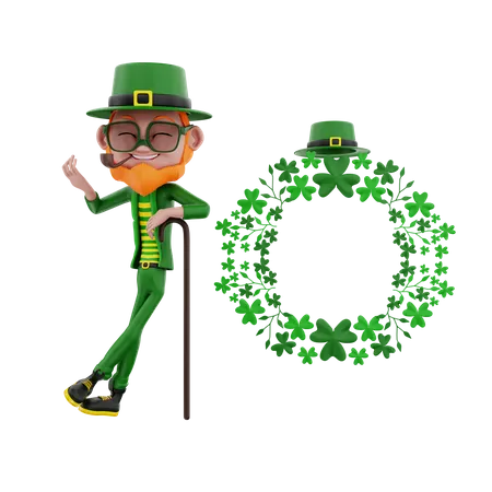 Saint Patrick debout avec une fleur  3D Illustration