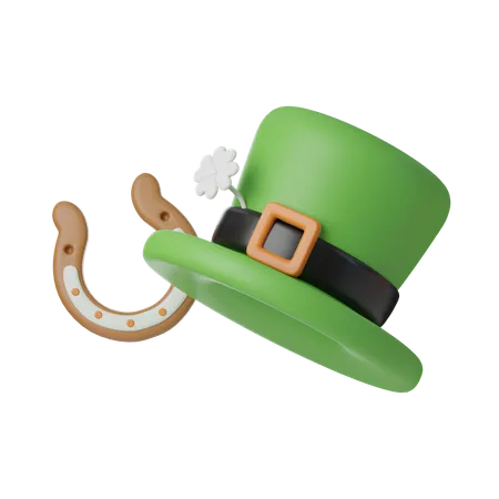 Horseshoe And Green Hat Saint Patrick S Day Holiday Festival 3 D Icon Set Illustration 3D Icon