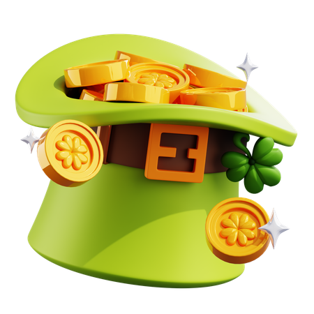 Saint Patrick Hat With Gold Coins  3D Icon