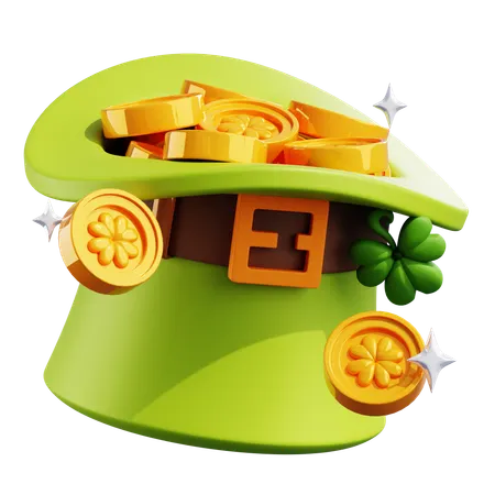 Saint Patrick Hat With Gold Coins  3D Icon