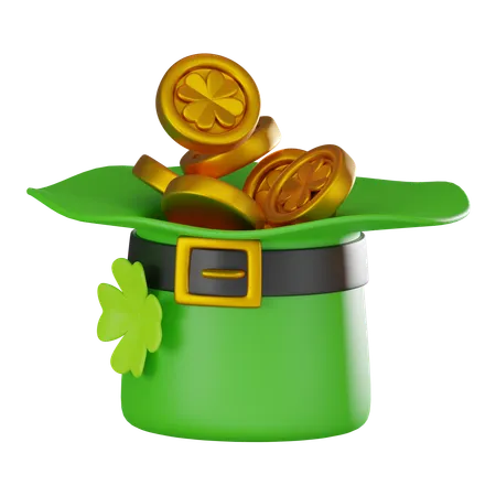 Saint Patrick Hat With Gold Coins  3D Icon