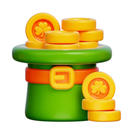 Saint Patrick Hat With Gold Coins  3D Icon