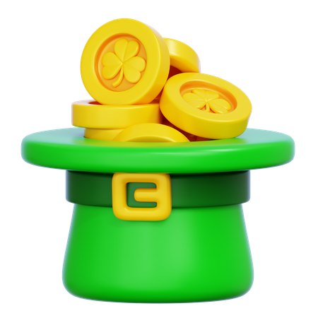 Saint Patrick Hat with Gold Coins  3D Icon