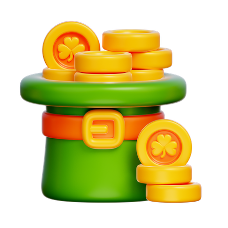 Saint Patrick Hat With Gold Coins  3D Icon