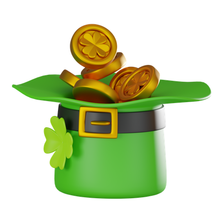 Saint Patrick Hat With Gold Coins  3D Icon