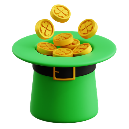 Saint Patrick Hat With Gold Coins  3D Icon