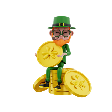 Saint Patrick holding coin 3D Illustration