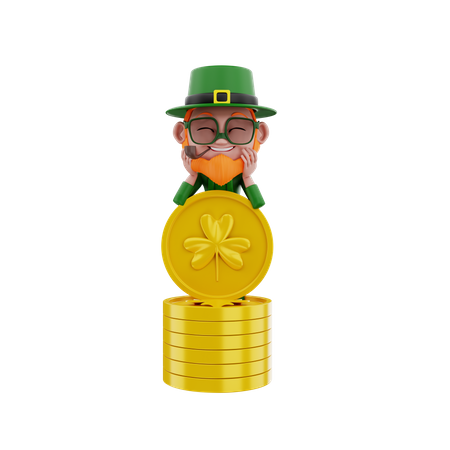 Saint Patrick holding gold coin  3D Illustration