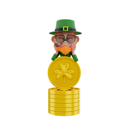 Saint Patrick holding gold coin 3D Illustration