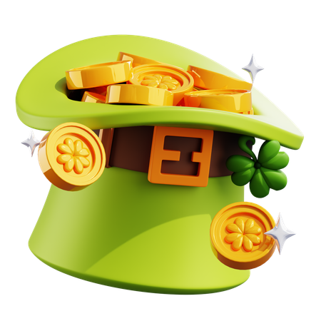 Saint Patrick Hut mit Goldmünzen  3D Icon