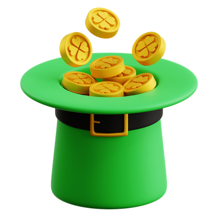 Saint Patrick Hut mit Goldmünzen  3D Icon