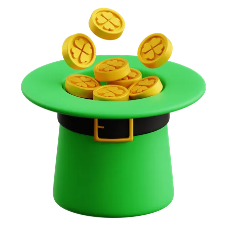 Saint Patrick Hut mit Goldmünzen  3D Icon