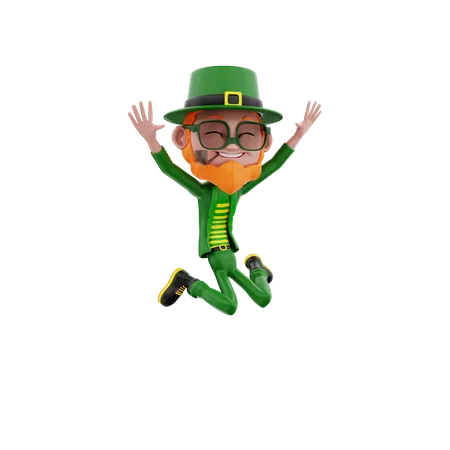 Saint Patrick jumping out of joy  3D Illustration