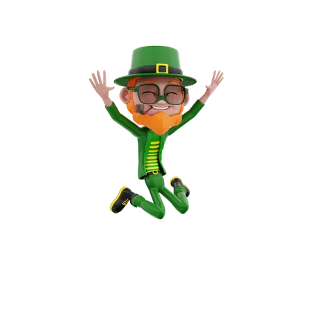 Saint Patrick jumping out of joy 3D Illustration