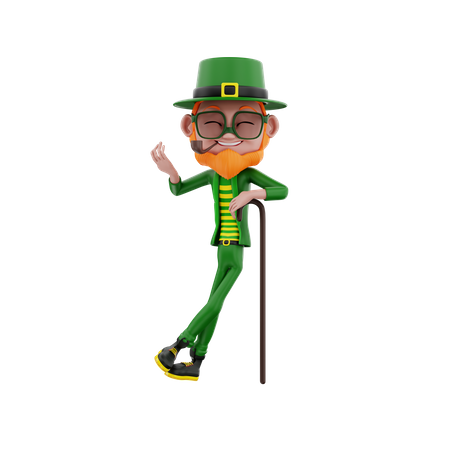 Saint Patrick leaning on stick  3D Illustration