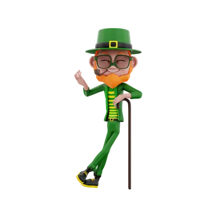 Saint Patrick leaning on stick  3D Illustration